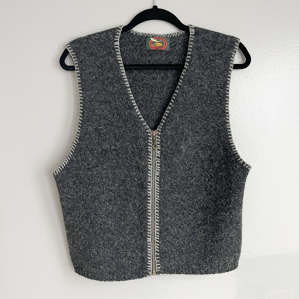 Vintage ALPS Wool Blend Sweater Vest Women's Gray Full Zip USA Made Large